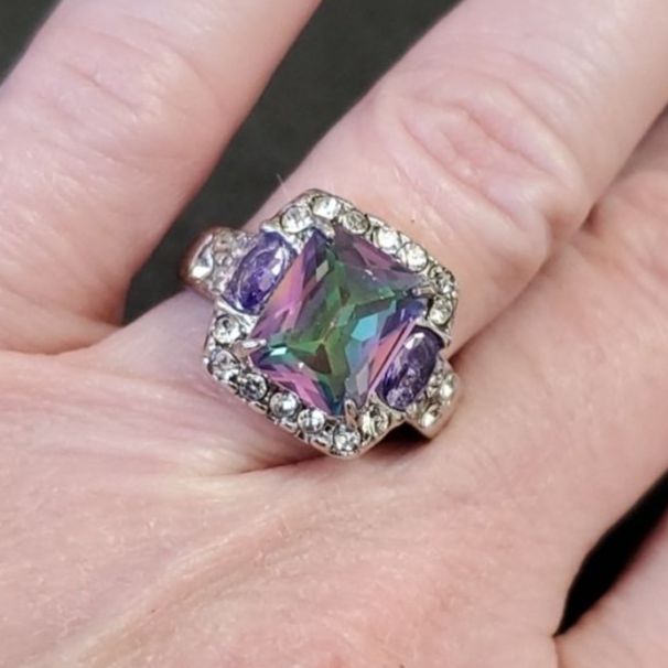 Final Sale Silver Tone Rainbow Rhinestone Ring